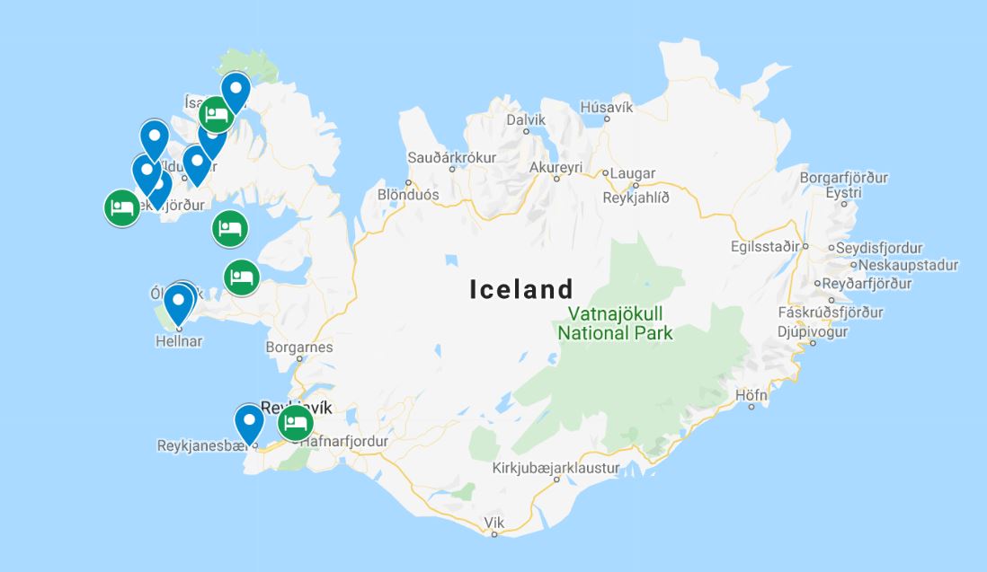 Iceland map August 2020 trip
